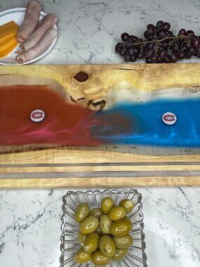 Montreal Canadiens Beer Cap Maple Live Edge Charcuterie Board w/ Epoxy
